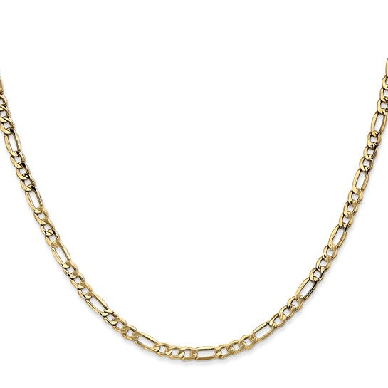 10kt Yellow Gold 22 Inch, 3.5mm Semi-Solid Figaro Chain