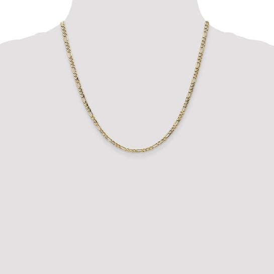 10kt Yellow Gold 3.5mm Semi-Solid Figaro Chain