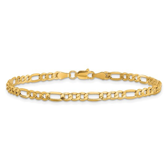 10kt Yellow Gold 3.5mm Semi-Solid Figaro Bracelet