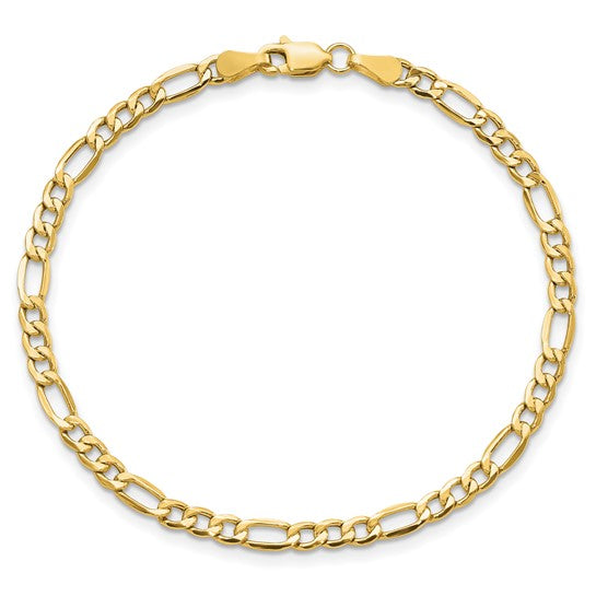 10kt Yellow Gold 3.5mm Semi-Solid Figaro Bracelet