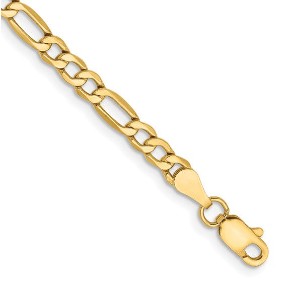 10kt Yellow Gold 3.5mm Semi-Solid Figaro Bracelet