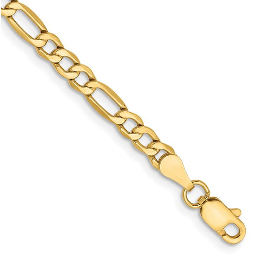 10kt Yellow Gold 3.5mm Semi-Solid Figaro Bracelet