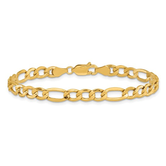 10kt Yellow Gold 5.35mm Semi-Solid Figaro Chain