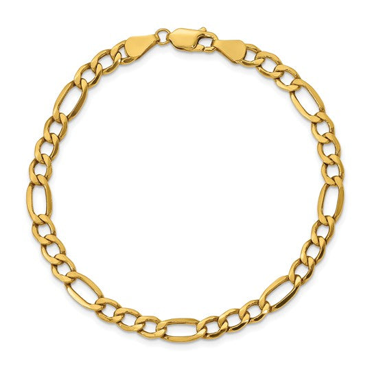 10kt Yellow Gold 5.35mm Semi-Solid Figaro Chain