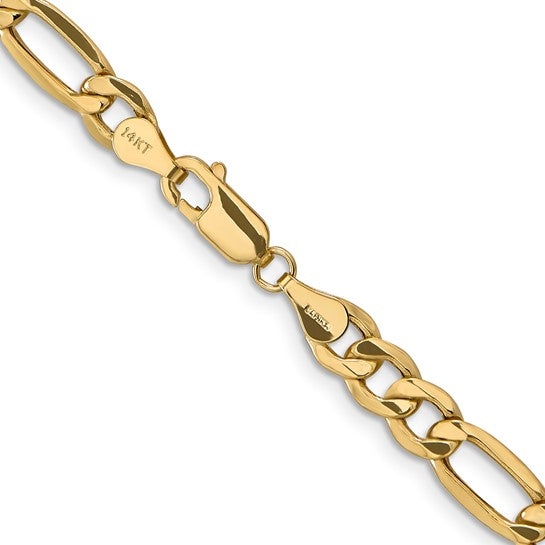 10kt Yellow Gold 6.25mm Semi-Solid Figaro Chain