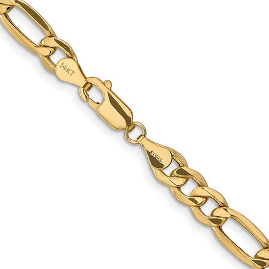 10kt Yellow Gold 6.25mm Semi-Solid Figaro Chain