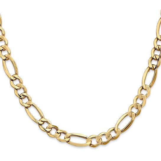 10kt Yellow Gold 7.3mm Semi-Solid Figaro Chain