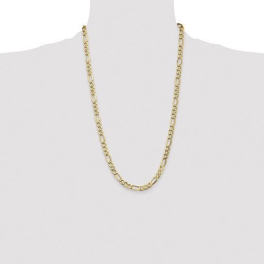10kt Yellow Gold 26 Inch, 7.3mm Semi-Solid Figaro Chain