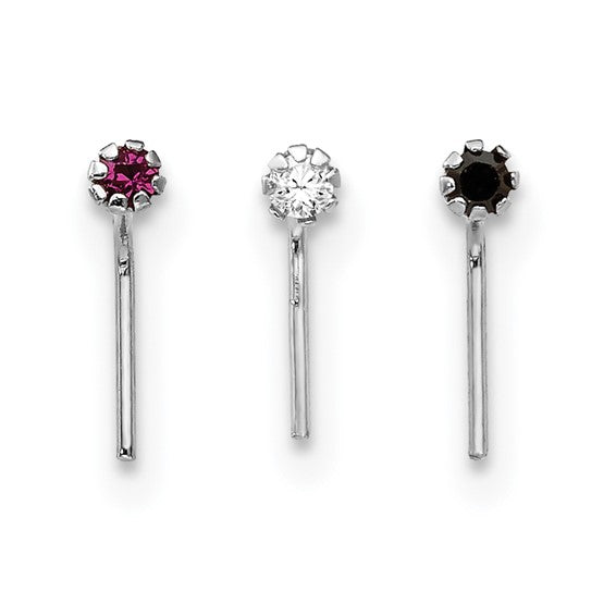 10kt White Gold 1.5mm Set Of 3 CZ Nose Studs