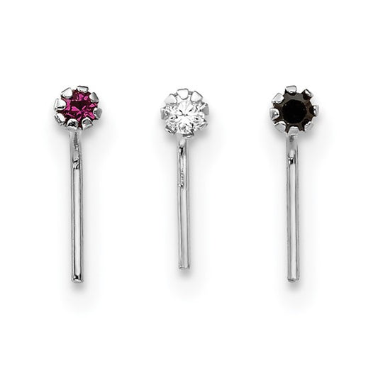10kt White Gold 1.5mm Set Of 3 CZ Nose Studs