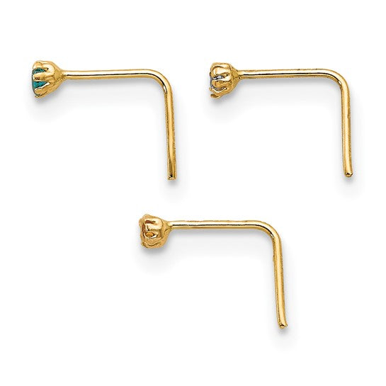 10kt Yellow Gold 1.5mm Set Of 3 CZ Nose Studs