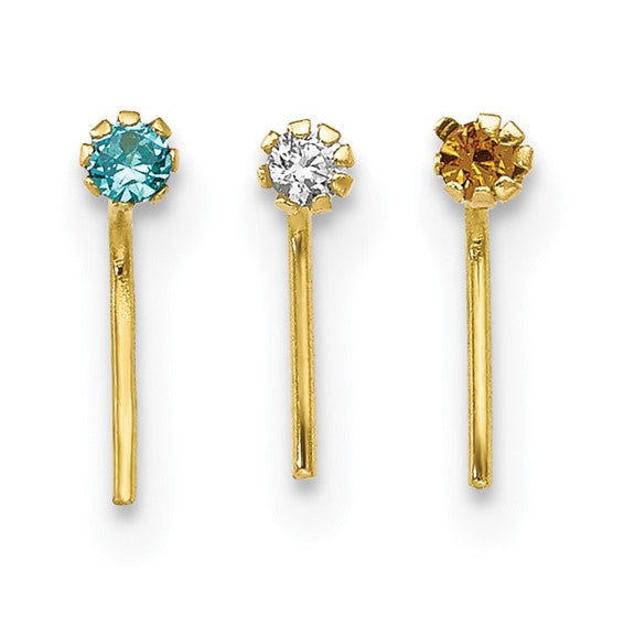 10kt Yellow Gold 1.5mm Set Of 3 CZ Nose Studs