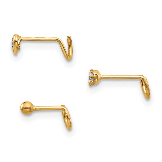 10kt Yellow Gold Set Of 3 CZ Nose Studs