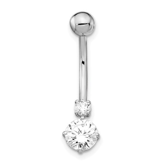 10kt White Gold W/3 And 6mm Czs Belly Dangle
