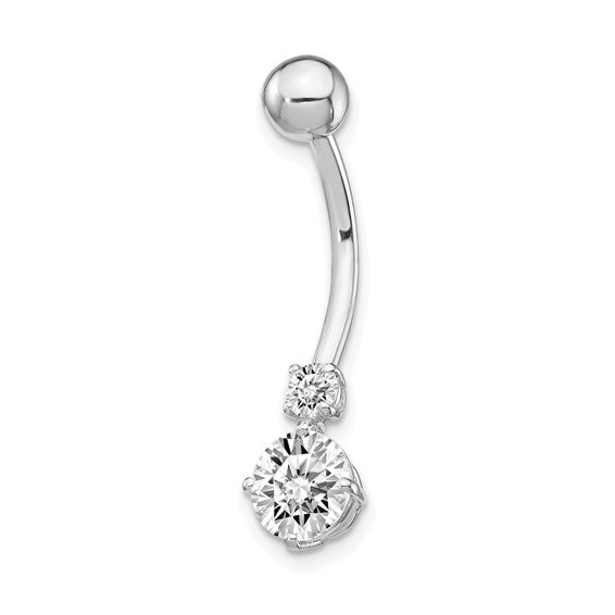 10kt White Gold W/3 And 6mm Czs Belly Dangle