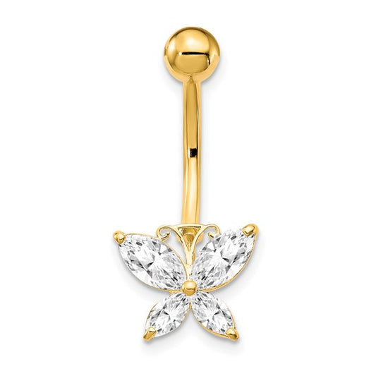 10kt Yellow Gold W/Large Cz Butterfly Belly Dangle