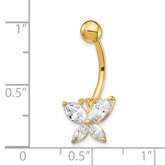 10kt Yellow Gold W/Large Cz Butterfly Belly Dangle