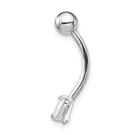 10kt White Gold W/Cz Heart/Angel Wings Belly Dangle