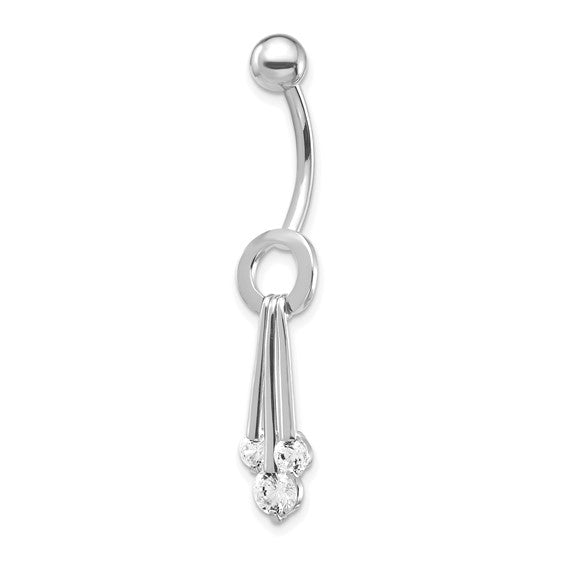 10kt White Gold W/Dangly Czs Belly Dangle
