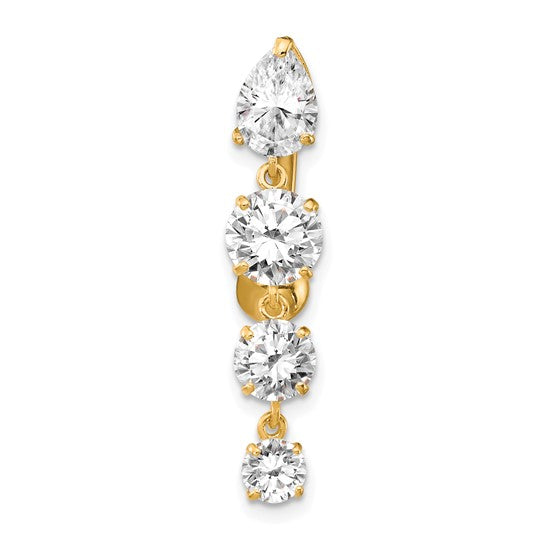 10kt Yellow Gold Tops Down W/4 Dangle Czs Belly Dangle