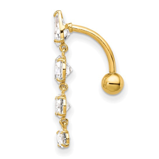 10kt Yellow Gold Tops Down W/4 Dangle Czs Belly Dangle