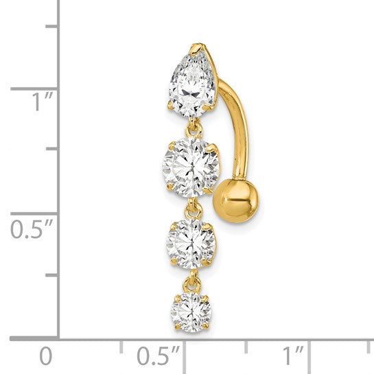 10kt Yellow Gold Tops Down W/4 Dangle Czs Belly Dangle