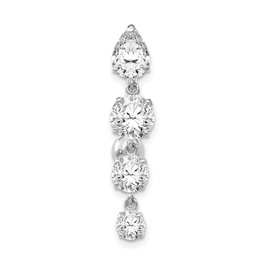 10kt White Gold Tops Down W/4 Dangle Czs Belly Dangle