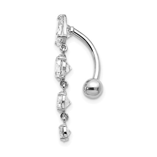 10kt White Gold Tops Down W/4 Dangle Czs Belly Dangle