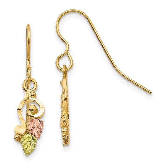10kt Tri-color Black Hills Gold Shepherd Hook Earrings