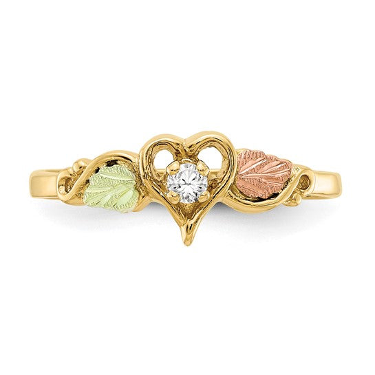 10kt Tri-color Black Hills Gold Diamond Heart Ring