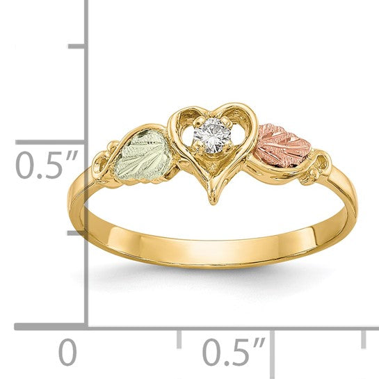 10kt Tri-color Black Hills Gold Diamond Heart Ring
