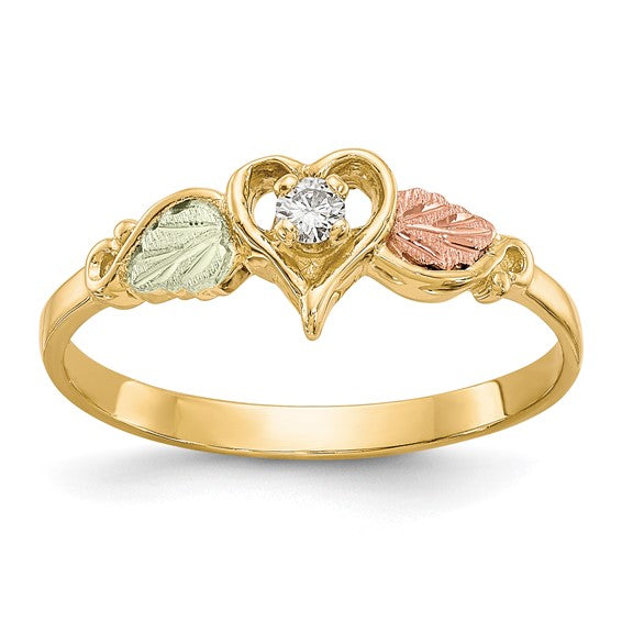 10kt Tri-color Black Hills Gold Diamond Heart Ring