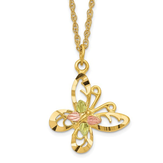 10kt Tri-color Black Hills Gold Butterfly Necklace