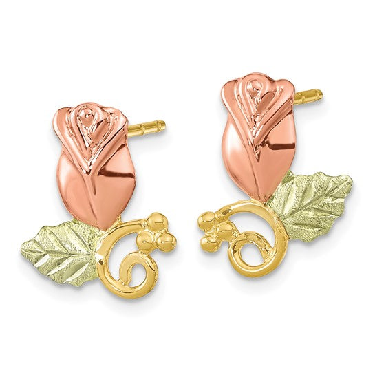 10kt Tri-Color Black Hills Gold Rose Post Earrings