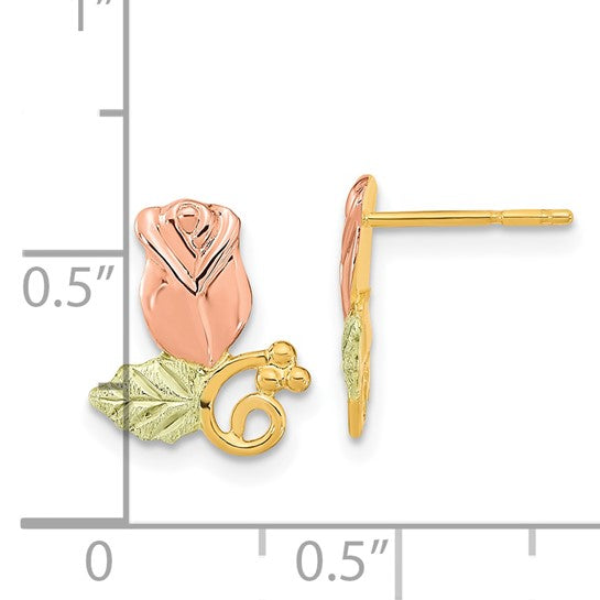 10kt Tri-Color Black Hills Gold Rose Post Earrings