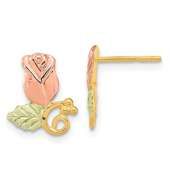 10kt Tri-Color Black Hills Gold Rose Post Earrings