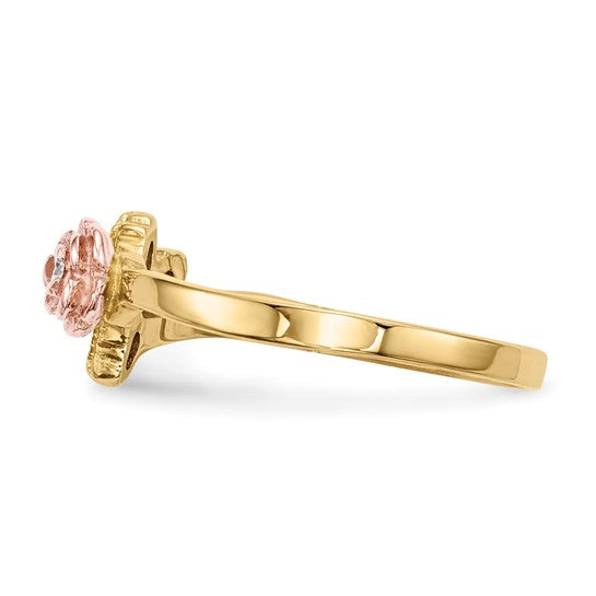 10kt Tri-Color Black Hills Gold Diamond Rose Ring