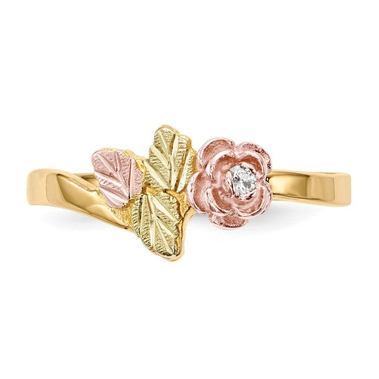 10kt Tri-Color Black Hills Gold Diamond Rose Ring