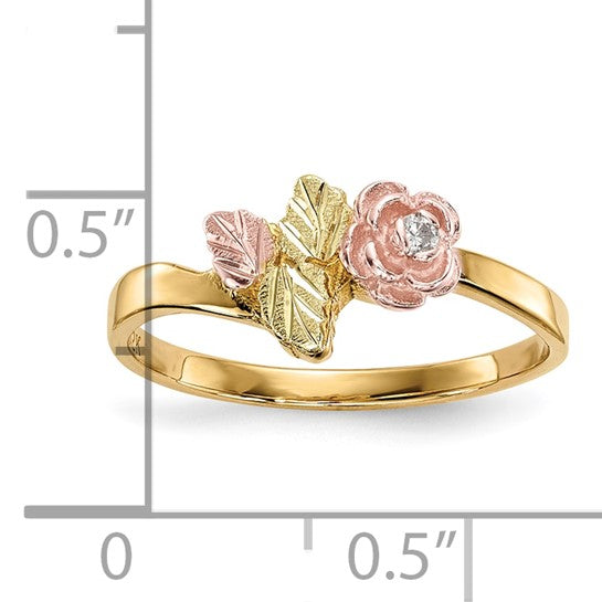 10kt Tri-Color Black Hills Gold Diamond Rose Ring