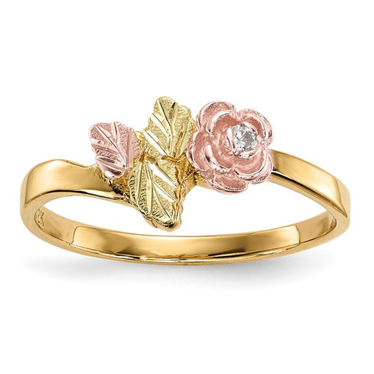 10kt Tri-Color Black Hills Gold Diamond Rose Ring