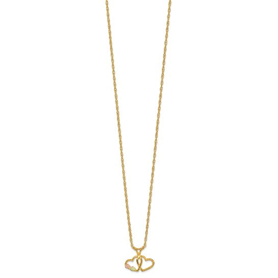 10kt Tri-Color Black Hills Gold Double Heart Necklace