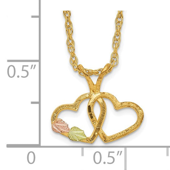10kt Tri-Color Black Hills Gold Double Heart Necklace