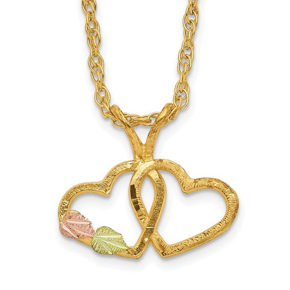 10kt Tri-Color Black Hills Gold Double Heart Necklace