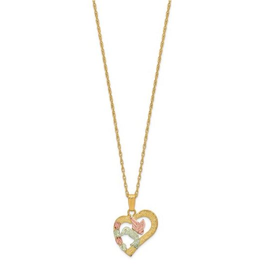 10kt Tri-Color Black Hills Gold Hummingbird in Heart Necklace