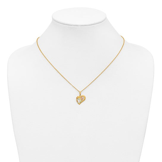 10kt Tri-Color Black Hills Gold Hummingbird in Heart Necklace
