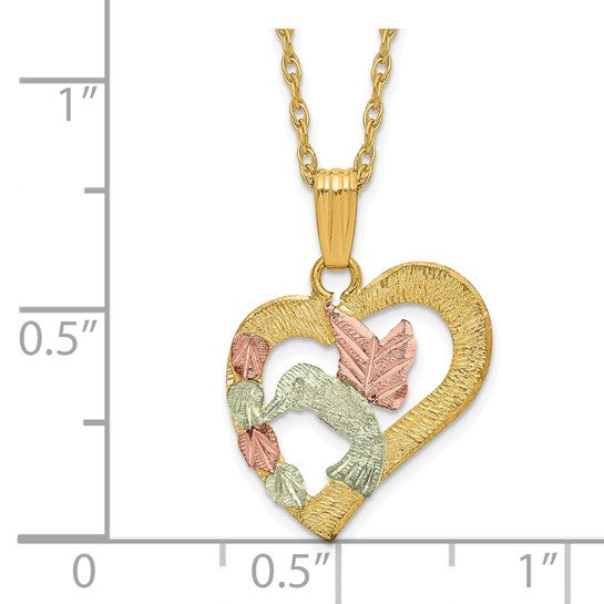 10kt Tri-Color Black Hills Gold Hummingbird in Heart Necklace