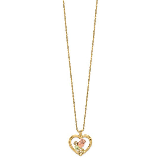 10kt Tri-Color Black Hills Gold Rose in Heart Necklace