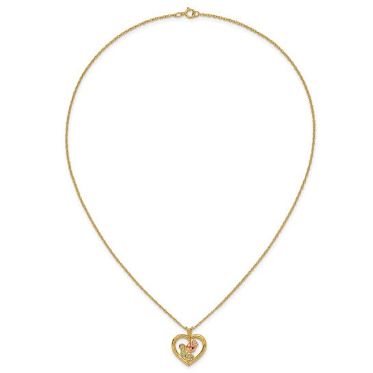 10kt Tri-Color Black Hills Gold Rose in Heart Necklace