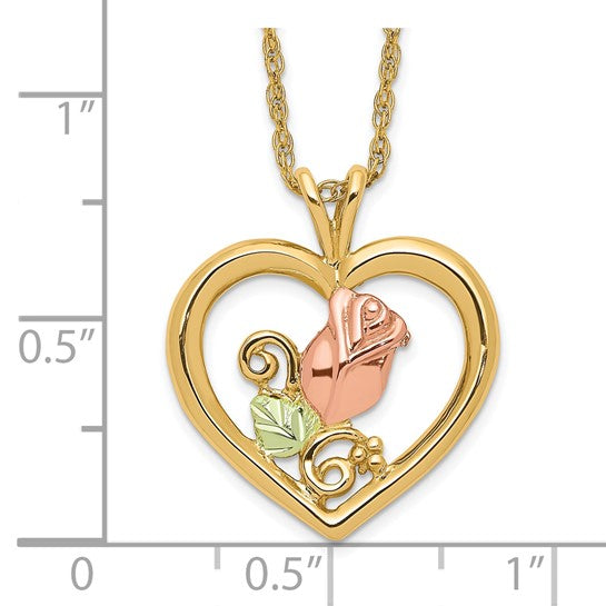 10kt Tri-Color Black Hills Gold Rose in Heart Necklace