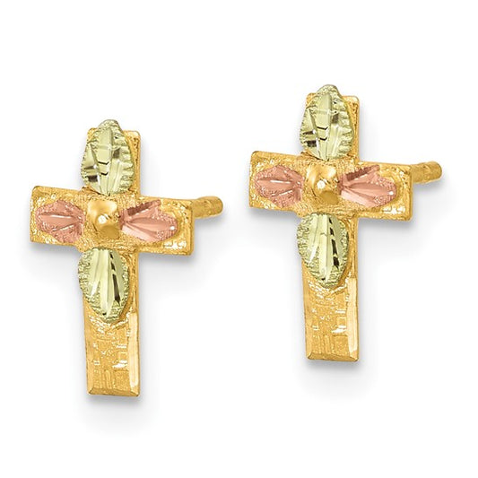 10kt Tri-Color Black Hills Gold Cross Earrings